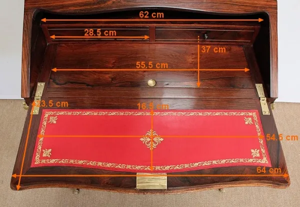 Petit Bureau Vitrine en Palissandre et Marqueterie, époque Napoléon III – Milieu XIXe