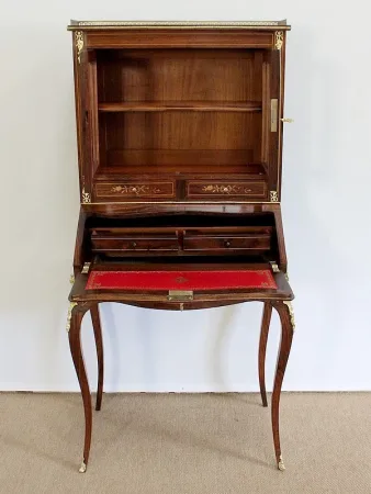 Petit Bureau Vitrine en Palissandre et Marqueterie, époque Napoléon III – Milieu XIXe
