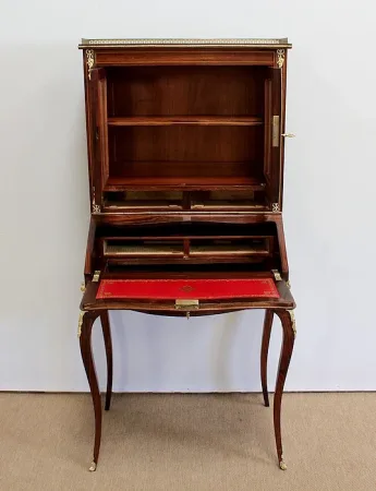 Petit Bureau Vitrine en Palissandre et Marqueterie, époque Napoléon III – Milieu XIXe