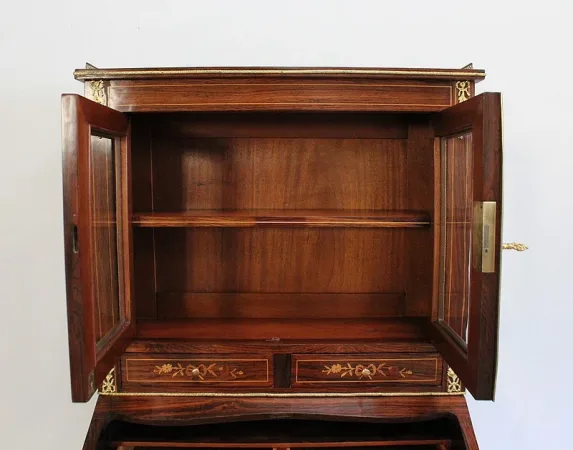 Petit Bureau Vitrine en Palissandre et Marqueterie, époque Napoléon III – Milieu XIXe