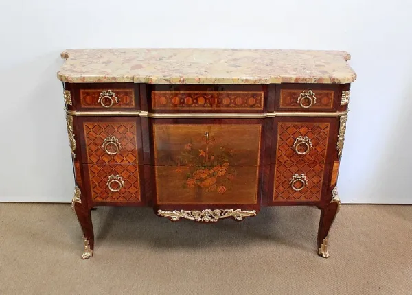 Commode en Marqueterie, style transition Louis XV / Louis XVI – Fin XIXe
