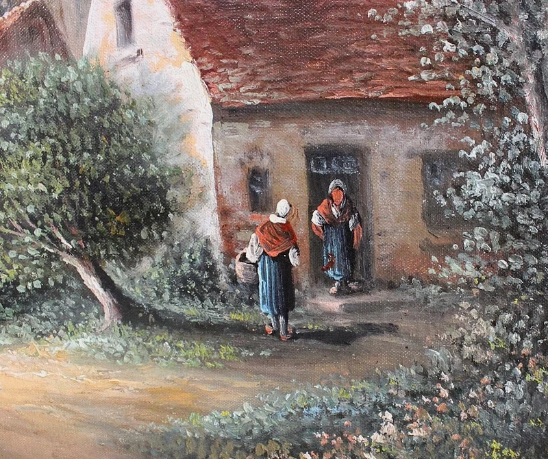 Tableau 'Village de campagne' signé Vallet - XIXe