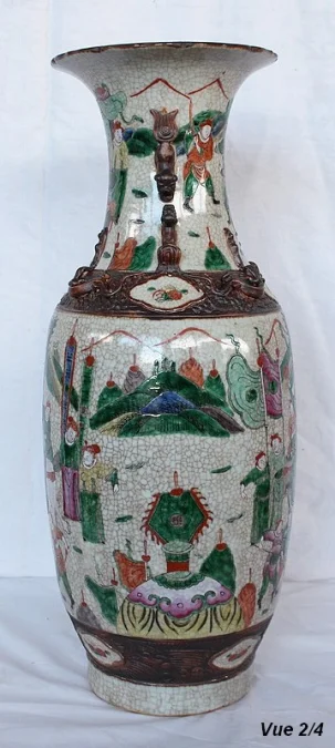Grand Vase Balustre, en Porcelaine de Canton Craquelée, Chine – XIXe