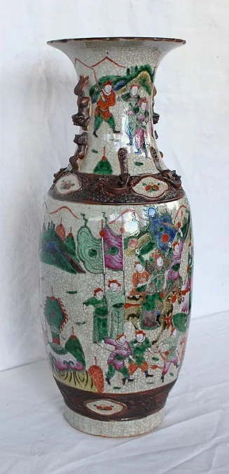 Grand Vase Balustre, en Porcelaine de Canton Craquelée, Chine – XIXe