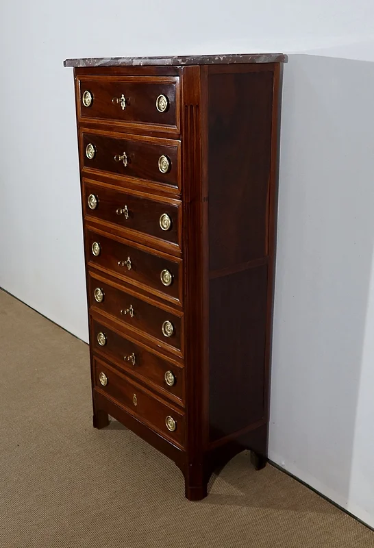 Petit Semainier en Acajou de Cuba et Acajou clair, époque Louis XVI – XVIIIe