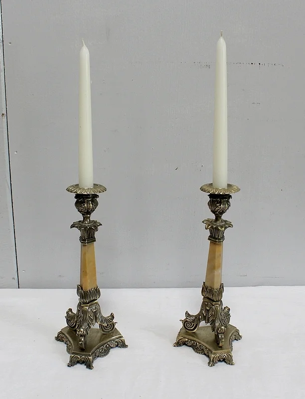 PAIR OF FRENCH RESTAURATION PERIOD CANDLESTICKS