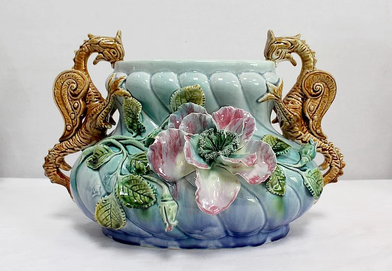 BARBOTINE JARDINIERE AND VASES