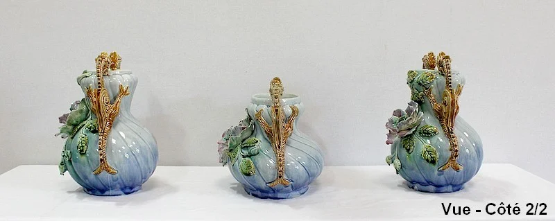 BARBOTINE JARDINIERE AND VASES