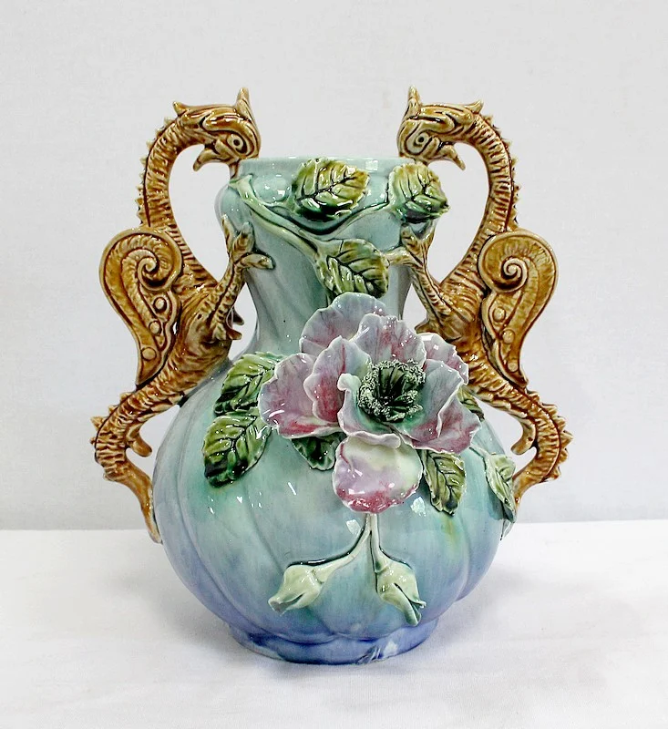 BARBOTINE JARDINIERE AND VASES