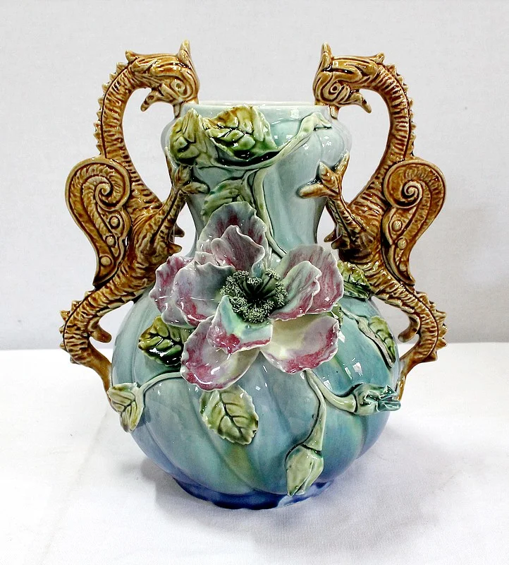 BARBOTINE JARDINIERE AND VASES