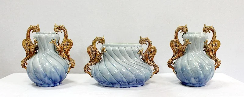 BARBOTINE JARDINIERE AND VASES