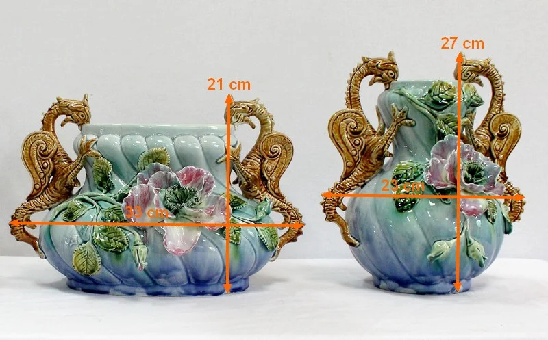BARBOTINE JARDINIERE AND VASES