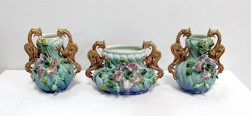 BARBOTINE JARDINIERE AND VASES