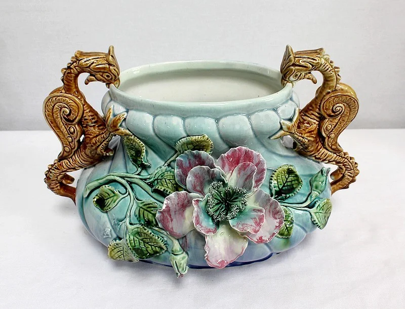 BARBOTINE JARDINIERE AND VASES