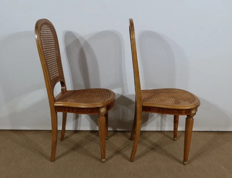 Paire de Chaises Cannées, en Merisier Blond massif - 1920/1930