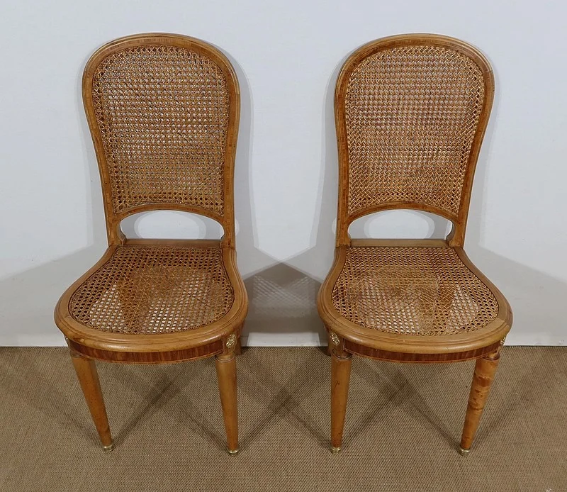 Paire de Chaises Cannées, en Merisier Blond massif - 1920/1930
