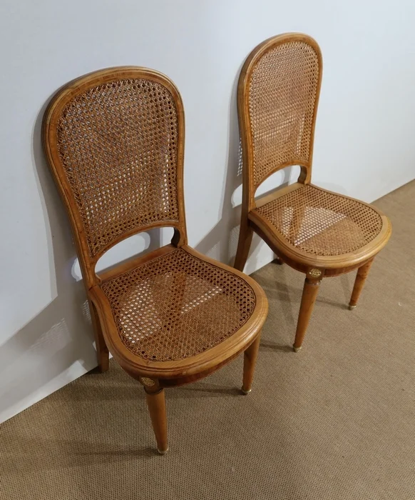 Paire de Chaises Cannées, en Merisier Blond massif - 1920/1930