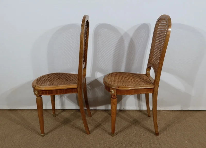 Paire de Chaises Cannées, en Merisier Blond massif - 1920/1930