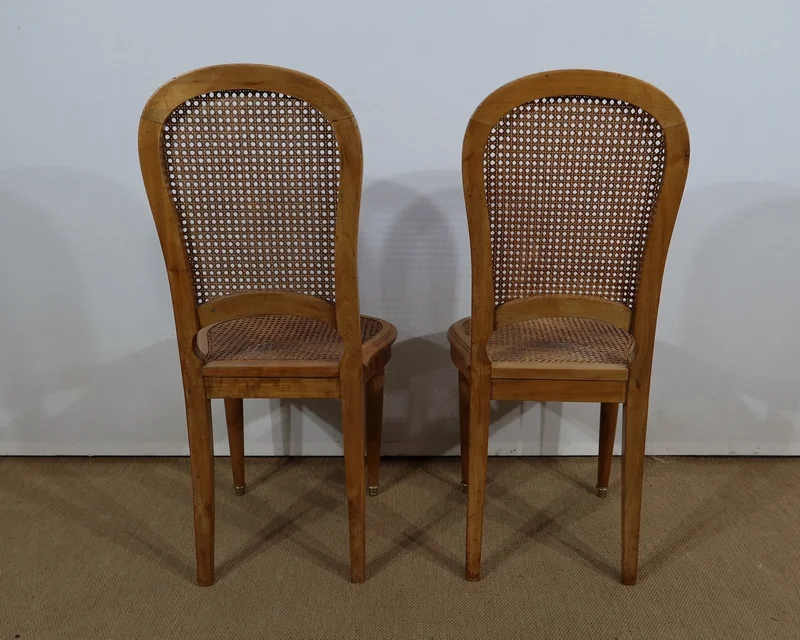 Paire de Chaises Cannées, en Merisier Blond massif - 1920/1930