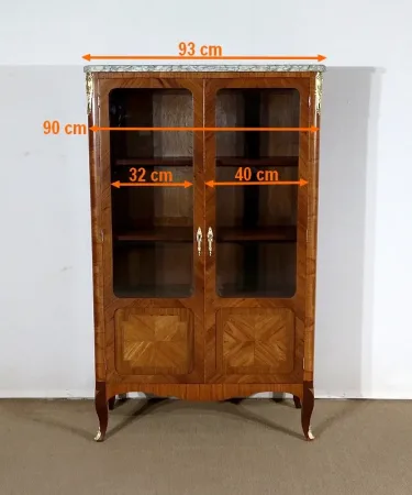 Petite Vitrine en Bois Précieux et Marbre Vert d'Estours, style Transition Louis XV / Louis XVI – Début XXe