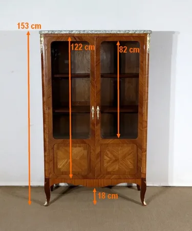 Petite Vitrine en Bois Précieux et Marbre Vert d'Estours, style Transition Louis XV / Louis XVI – Début XXe