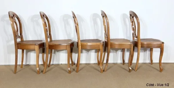 Suite de 5 chaises en Noyer massif, goût Louis XV, époque Napoléon III - Milieu XIXe
