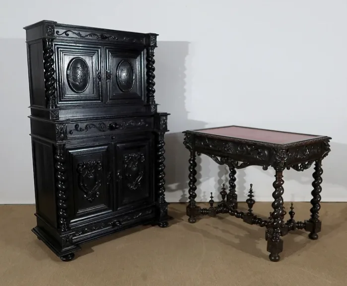 Cabinet de Travail et Table Bureau, style Louis XIII – Fin XIXe