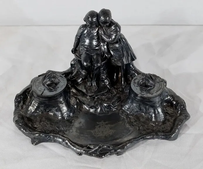 Encrier en étain, époque art nouveau – 1900