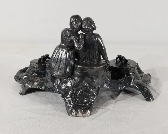 Encrier en étain, époque art nouveau – 1900
