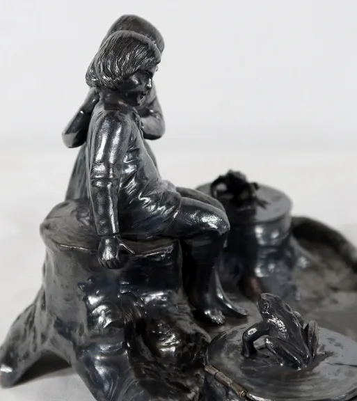 Encrier en étain, époque art nouveau – 1900