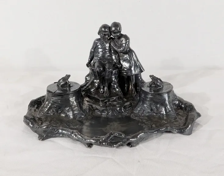 Encrier en étain, époque art nouveau – 1900