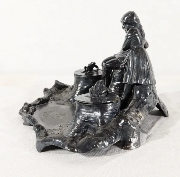 Encrier en étain, époque art nouveau – 1900