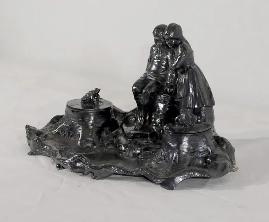Encrier en étain, époque art nouveau – 1900
