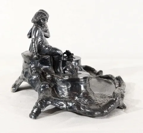 Encrier en étain, époque art nouveau – 1900