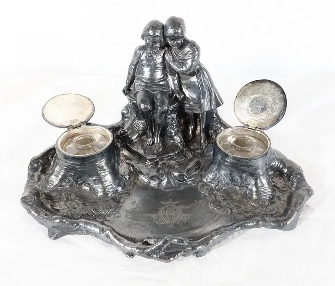 Encrier en étain, époque art nouveau – 1900