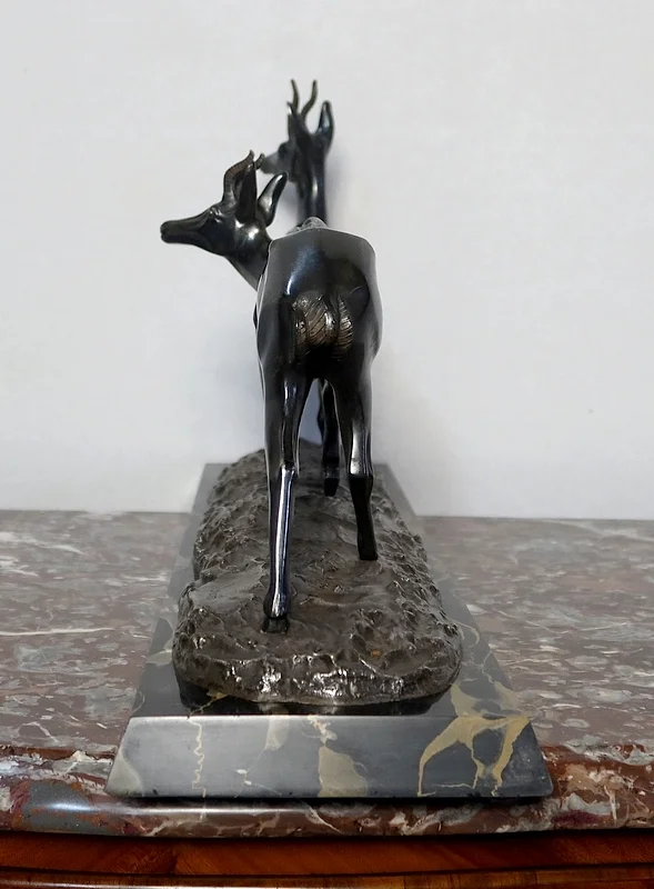 Important Bronze « Les deux Gazelles » signé I. Rochard - XXe