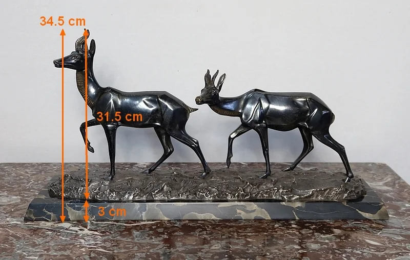 Important Bronze « Les deux Gazelles » signé I. Rochard - XXe