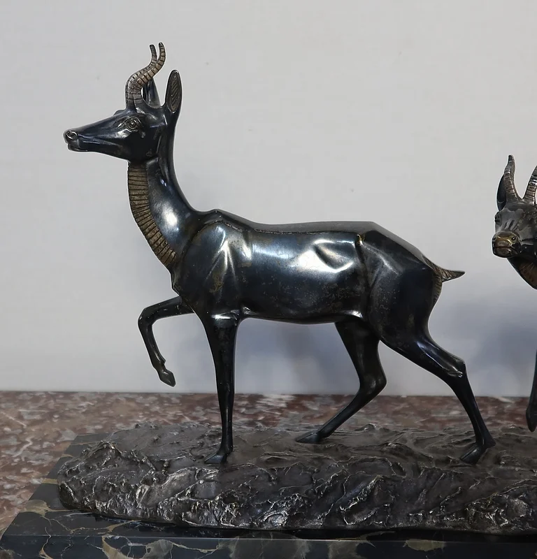 Important Bronze « Les deux Gazelles » signé I. Rochard - XXe