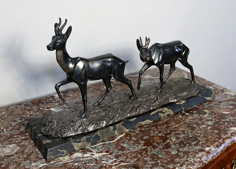 Important Bronze « Les deux Gazelles » signé I. Rochard - XXe