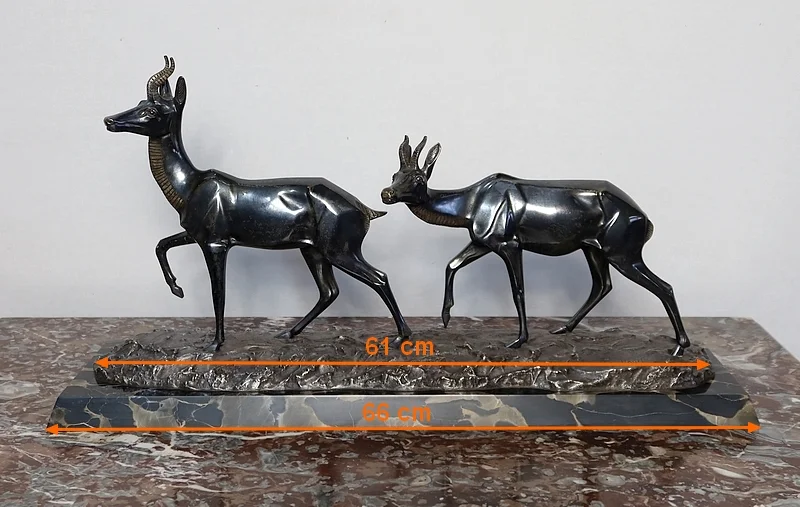 Important Bronze « Les deux Gazelles » signé I. Rochard - XXe