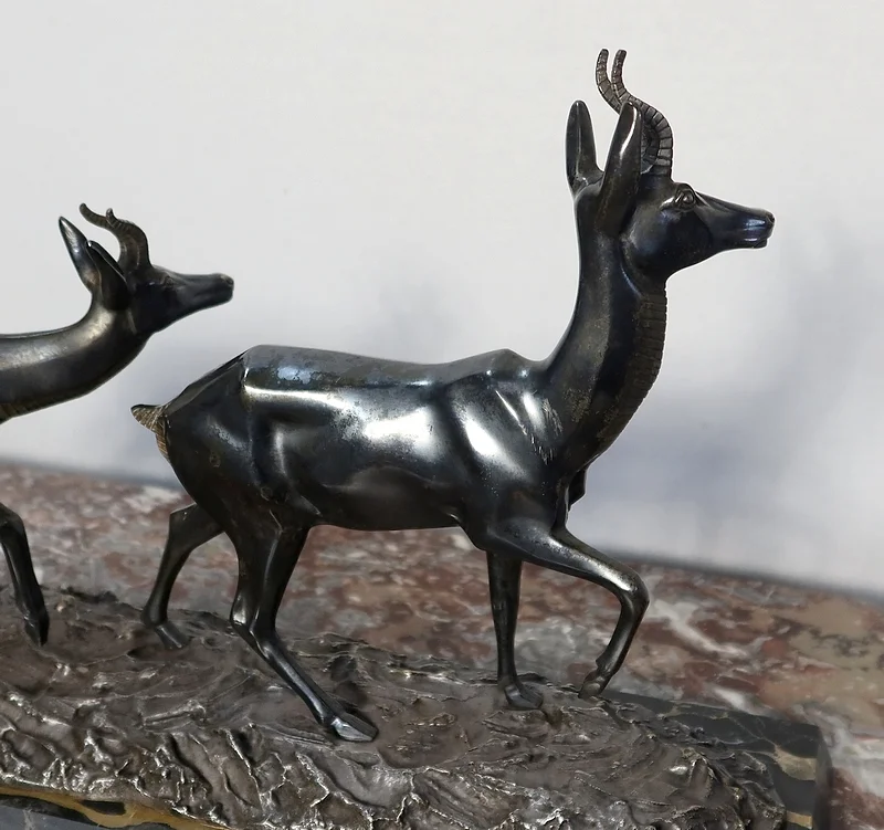 Important Bronze « Les deux Gazelles » signé I. Rochard - XXe