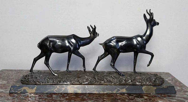 Important Bronze « Les deux Gazelles » signé I. Rochard - XXe