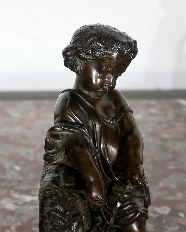 Bronze « L’enfant et le chien » signé Peiffer – Fin XIXe