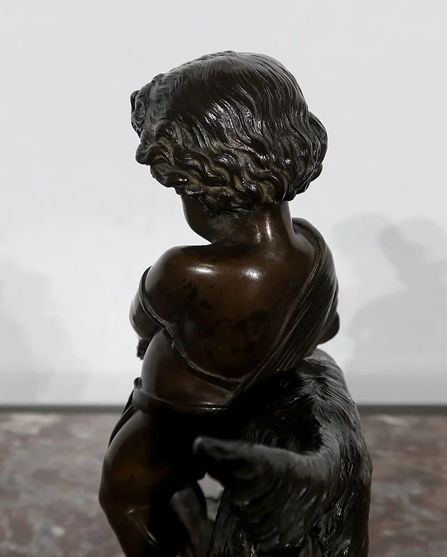 Bronze « L’enfant et le chien » signé Peiffer – Fin XIXe