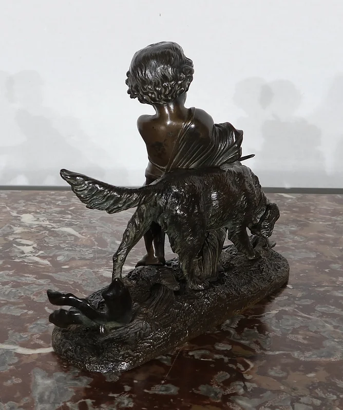 Bronze « L’enfant et le chien » signé Peiffer – Fin XIXe