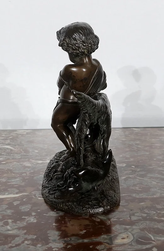 Bronze « L’enfant et le chien » signé Peiffer – Fin XIXe