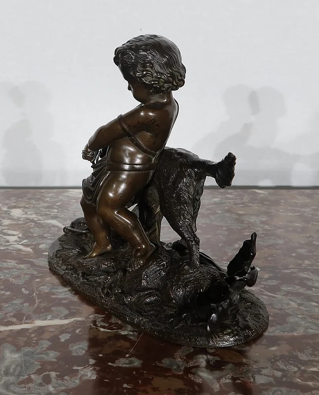 Bronze « L’enfant et le chien » signé Peiffer – Fin XIXe