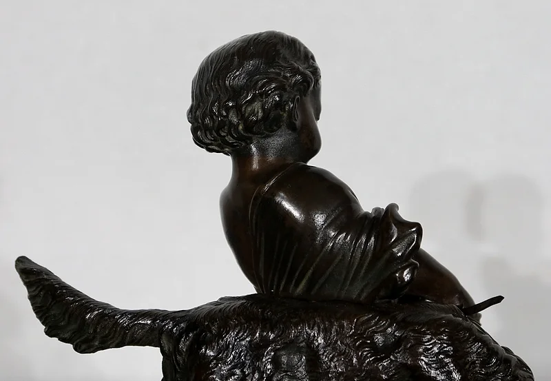 Bronze « L’enfant et le chien » signé Peiffer – Fin XIXe