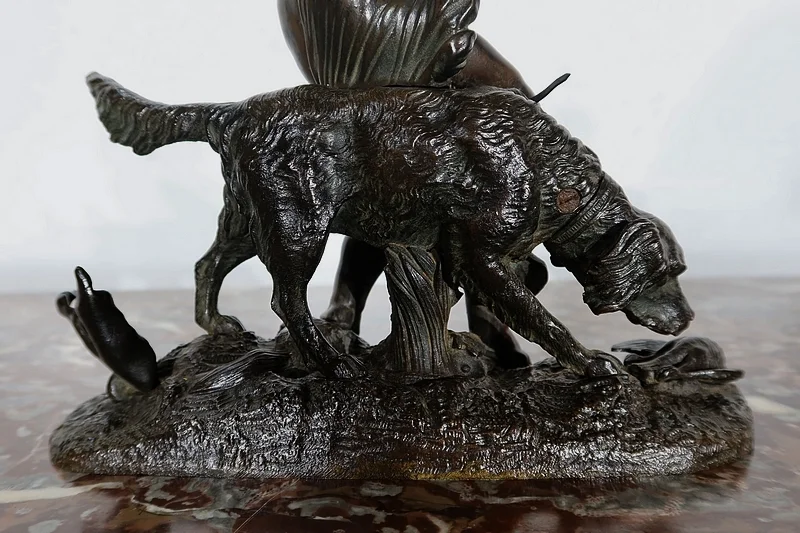 Bronze « L’enfant et le chien » signé Peiffer – Fin XIXe