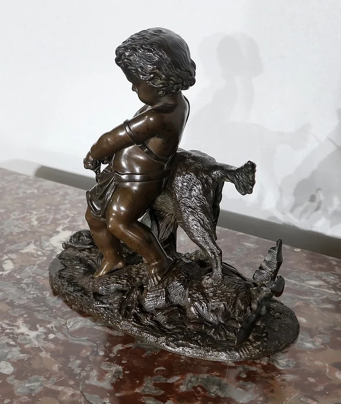Bronze « L’enfant et le chien » signé Peiffer – Fin XIXe
